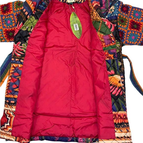 FARM RIO Patchwork Coat Quilted Crochet Sweater Sleeve Trench Boho Print Jacket - Picture 6 of 16